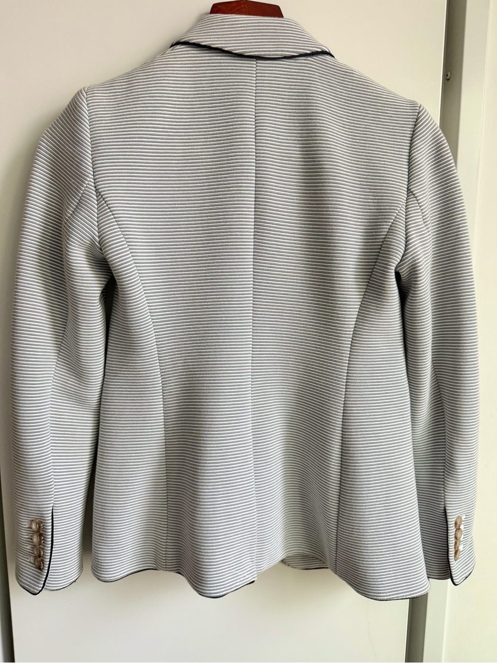Ann Taylor grey striped Blazer, single button front in classic office-ready fit - Picture 2 of 5